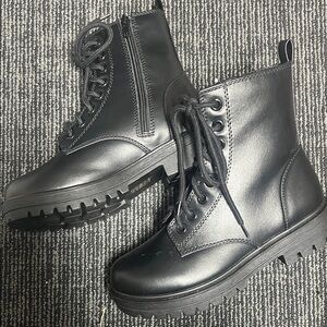 Soda Black Lace-Up Combat Boots